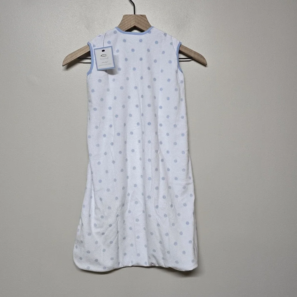 POTTERY BARN BABY SLEEP SACK HALO‎ SWADDLE MED 6-12  MONTHS BLUE POLKA DOTS